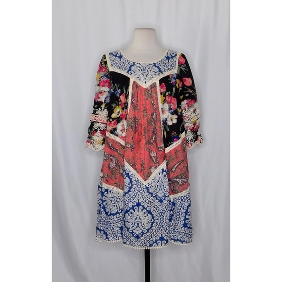 Anthropologie VANESSA VIRGINIA Inez Swing Dress Floral Bohemian Shift Size 2 - Picture 3 of 16